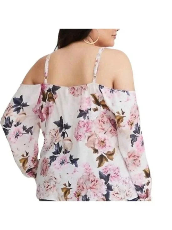Torrid White Floral Cold Shoulder Top - 0 - Picture 3 of 11